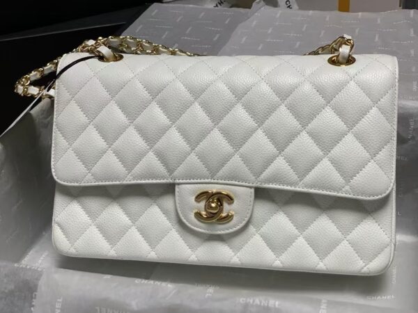 Chanel Classic Flap Bag White Gold