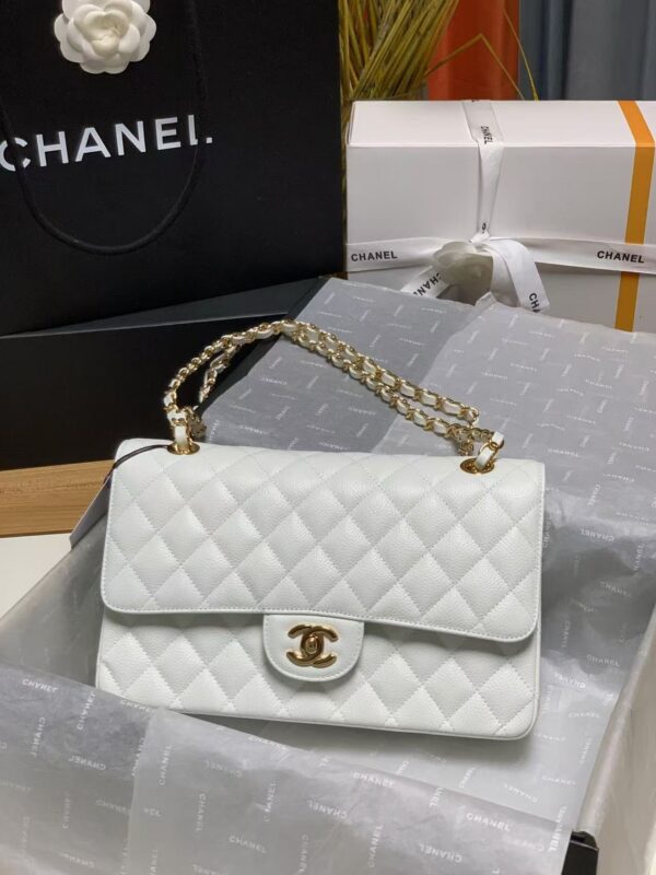 Chanel Classic Flap Bag White Gold