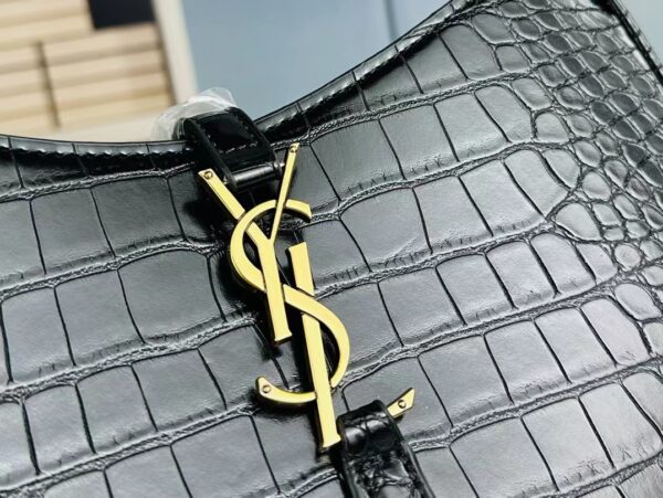 YSL Shoulder Bag Croc Black Gold