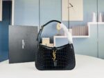 YSL Shoulder Bag Croc Black Gold