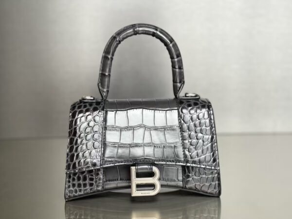 Balenciaga Hourglass Bag Dark Gray Gray Silver Silver Logo