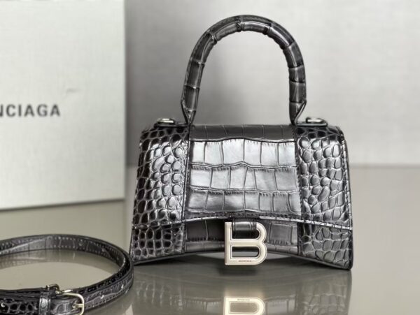 Balenciaga Hourglass Bag Dark Gray Gray Silver Silver Logo