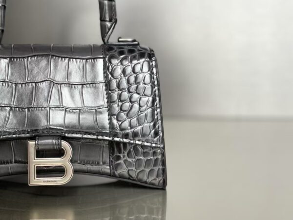 Balenciaga Hourglass Bag Dark Gray Gray Silver Silver Logo