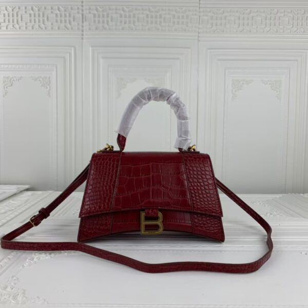 Balenciaga Hourglass Bag Wine Red Red Gold Gold Logo