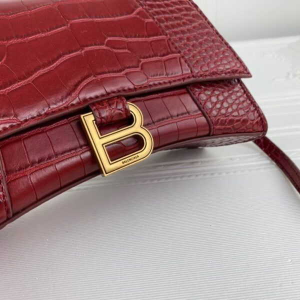 Balenciaga Hourglass Bag Wine Red Red Gold Gold Logo