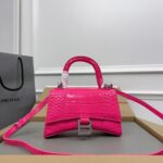 Balenciaga Hourglass Bag Rose Red Silver Logo