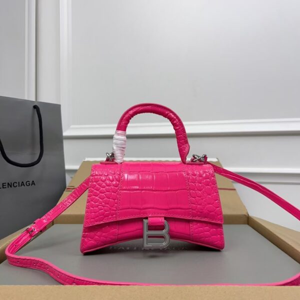 Balenciaga Hourglass Bag Rose Red Silver Logo