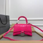Balenciaga Hourglass Bag Rose Red Silver Logo