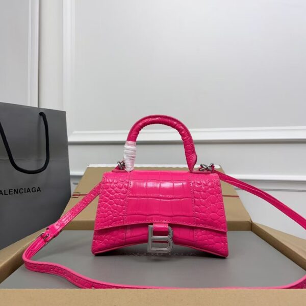 Balenciaga Hourglass Bag Rose Red Silver Logo