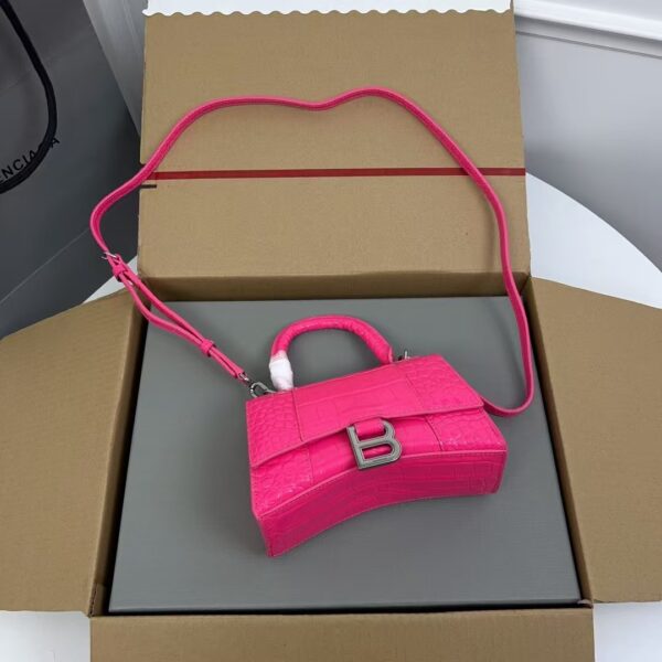 Balenciaga Hourglass Bag Rose Red Silver Logo