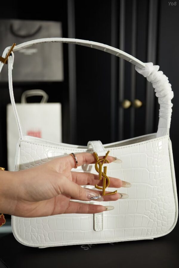 YSL Shoulder Bag Croc White Gold