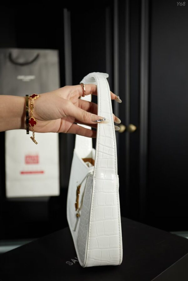 YSL Shoulder Bag Croc White Gold