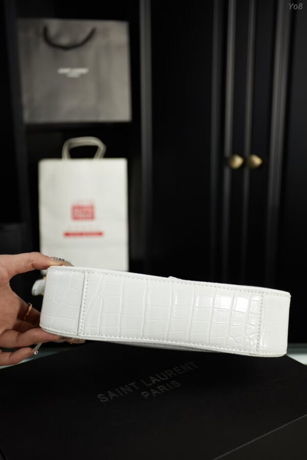 YSL Shoulder Bag Croc White Gold
