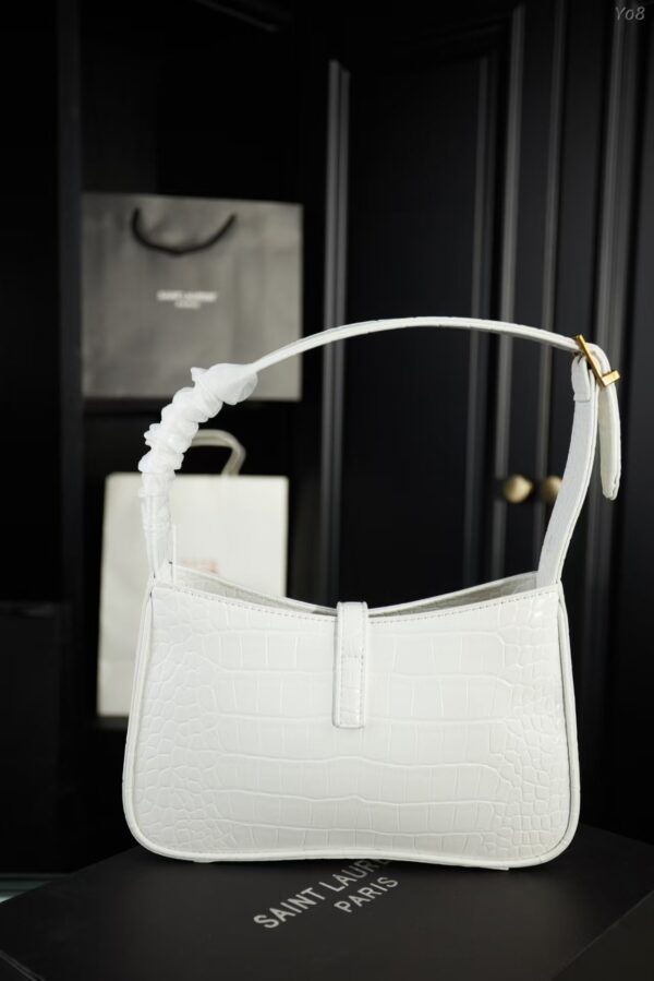 YSL Shoulder Bag Croc White Gold