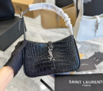 YSL Shoulder Bag Croc Black Silver