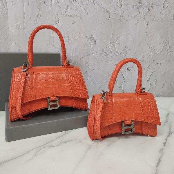 Balenciaga Hourglass Bag Orange Silver Logo
