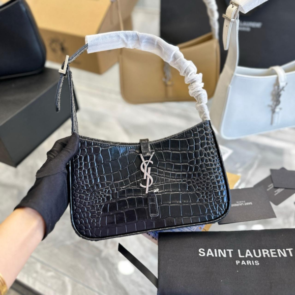 YSL Shoulder Bag Croc Black Silver