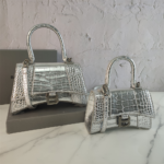 Balenciaga Hourglass Bag Silver Silver Logo