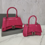 Balenciaga Hourglass Bag Rose Red Silver Logo