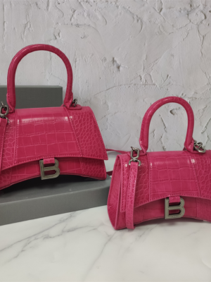 Balenciaga Hourglass Bag Rose Red Silver Logo