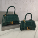 Balenciaga Hourglass Bag Dark Green Green Gold Gold Logo