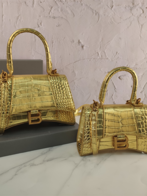 Balenciaga Hourglass Bag Gold Gold Logo