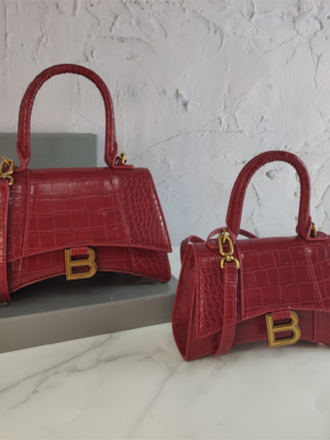 Balenciaga Hourglass Bag Wine Red Red Gold Gold Logo
