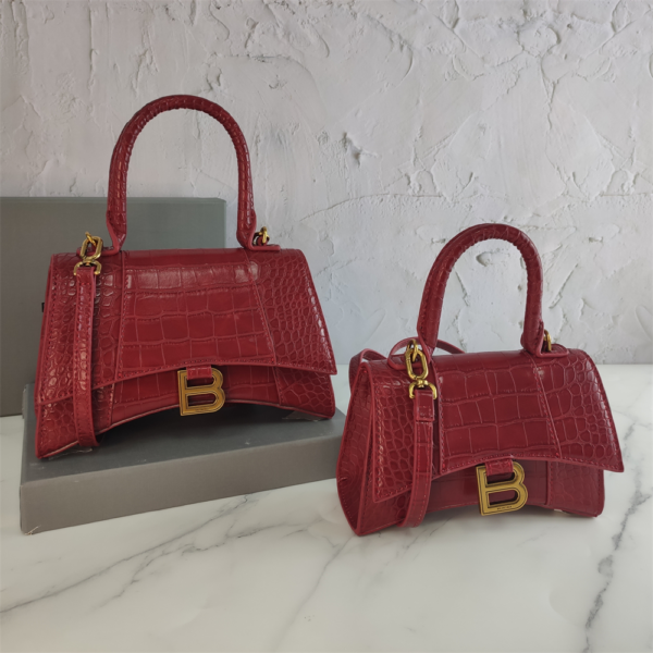 Balenciaga Hourglass Bag Wine Red Red Gold Gold Logo