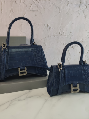 Balenciaga Hourglass Bag Dark Blue Silver Logo