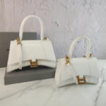 Balenciaga Hourglass Bag White Gold Logo