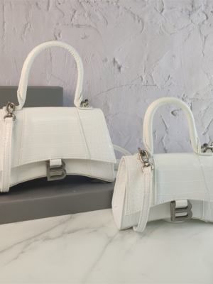 Balenciaga Hourglass Bag White Silver Logo