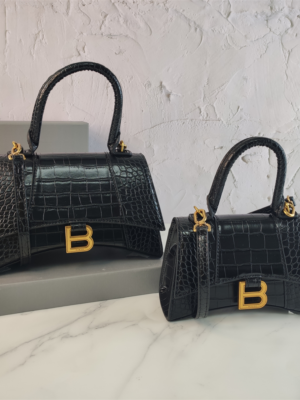 Balenciaga Hourglass Bag Croc Black Gold