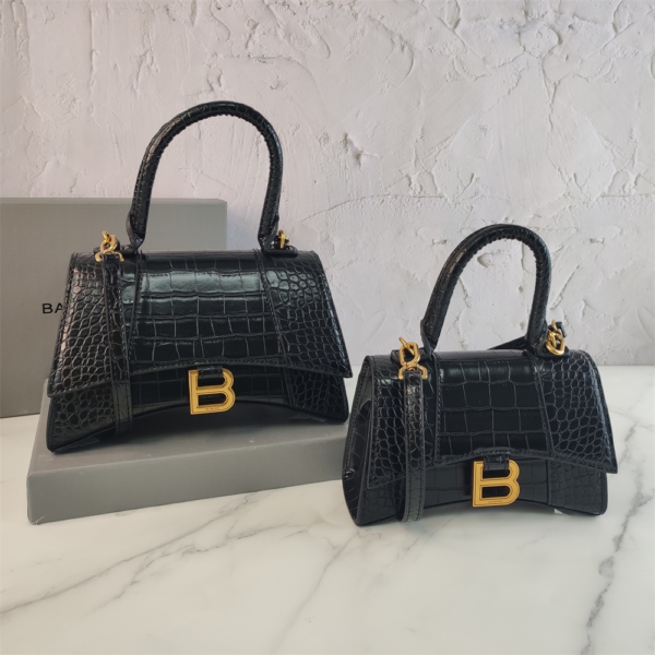 Balenciaga Hourglass Bag Croc Black Gold