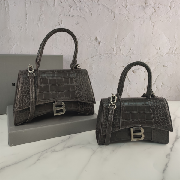 Balenciaga Hourglass Bag Dark Gray Gray Silver Silver Logo
