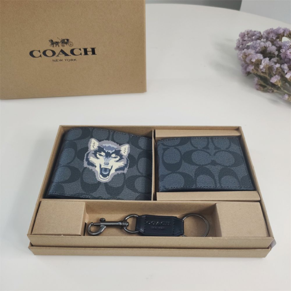 Coach Small Wallet Print Wolf Head