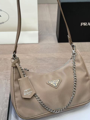 Prada Chain Shoulder Bag Khaki Chain