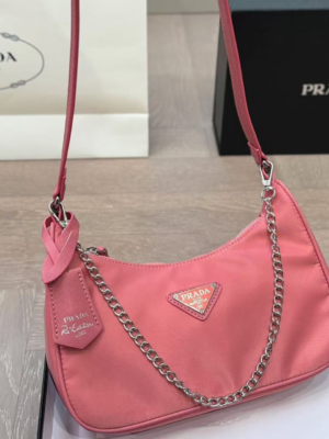 Prada Chain Shoulder Bag Rose Red Chain
