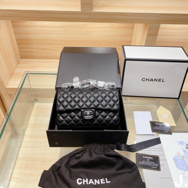 Chanel Classic Flap Bag Black Silver