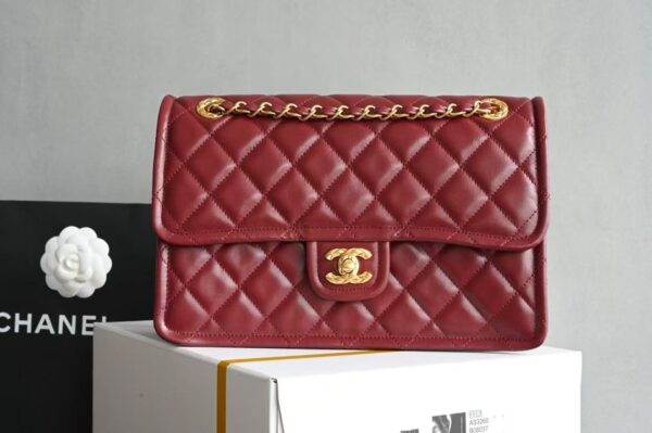 Chanel Classic Flap Bag Red Gold