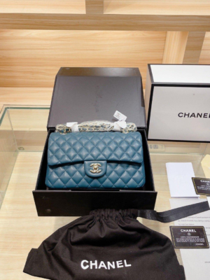 Chanel Classic Flap Bag Blue Gold