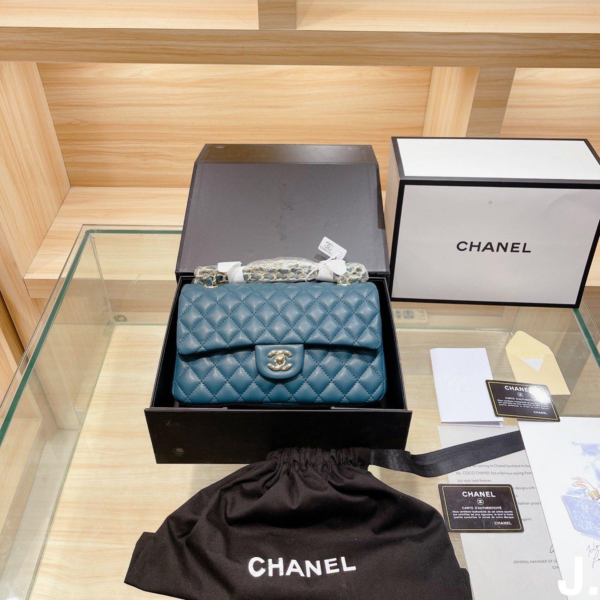 Chanel Classic Flap Bag Blue Gold