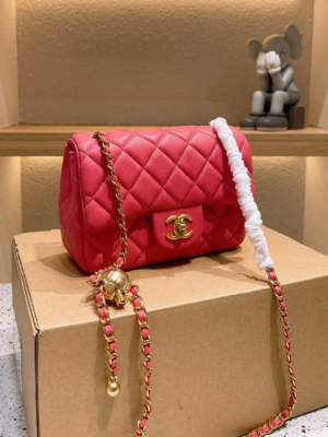 Chanel Gold Ball Bag Rose Red Red Gold Gold Ball